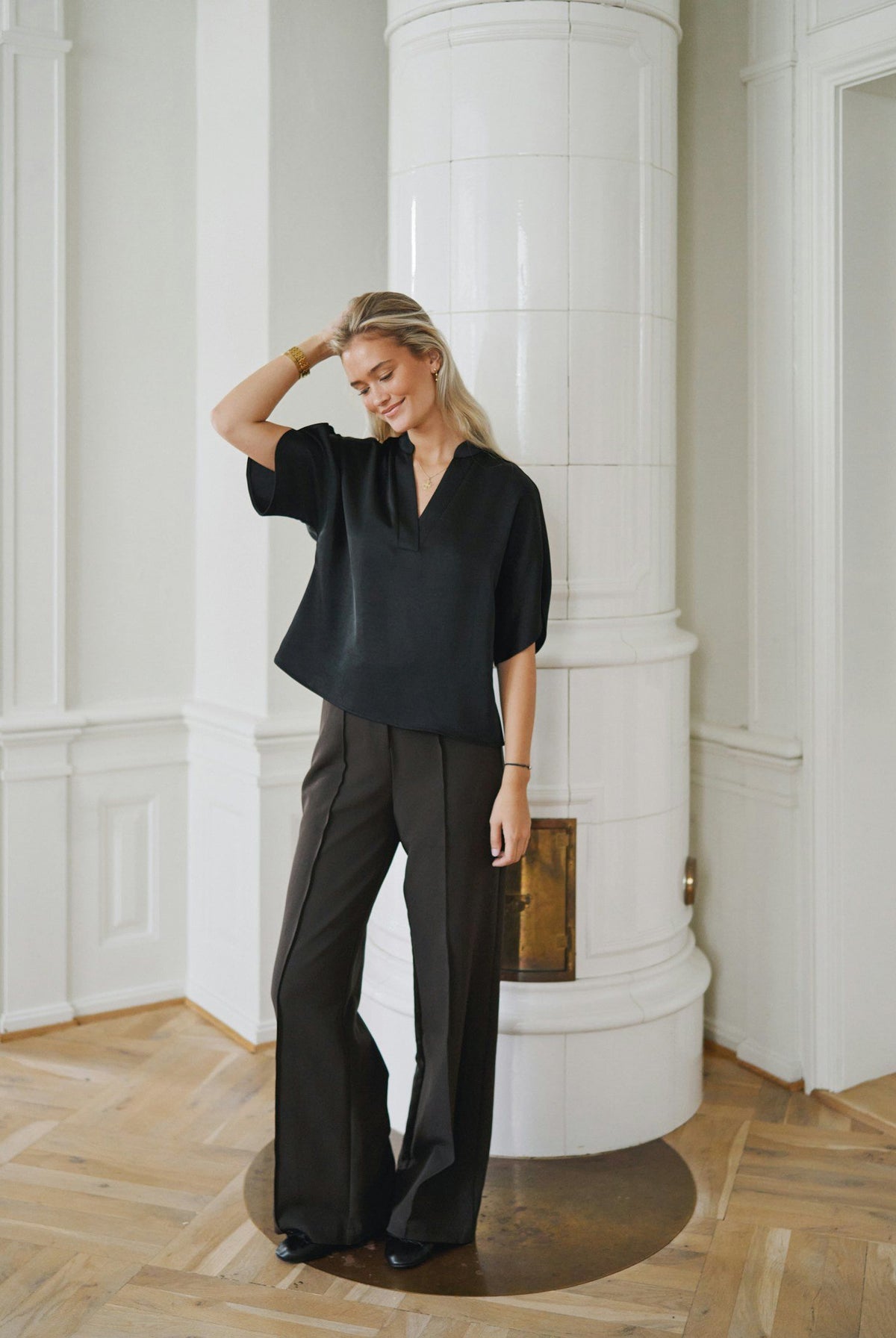 Anelle Heavy Sateen Blouse Black - 168286