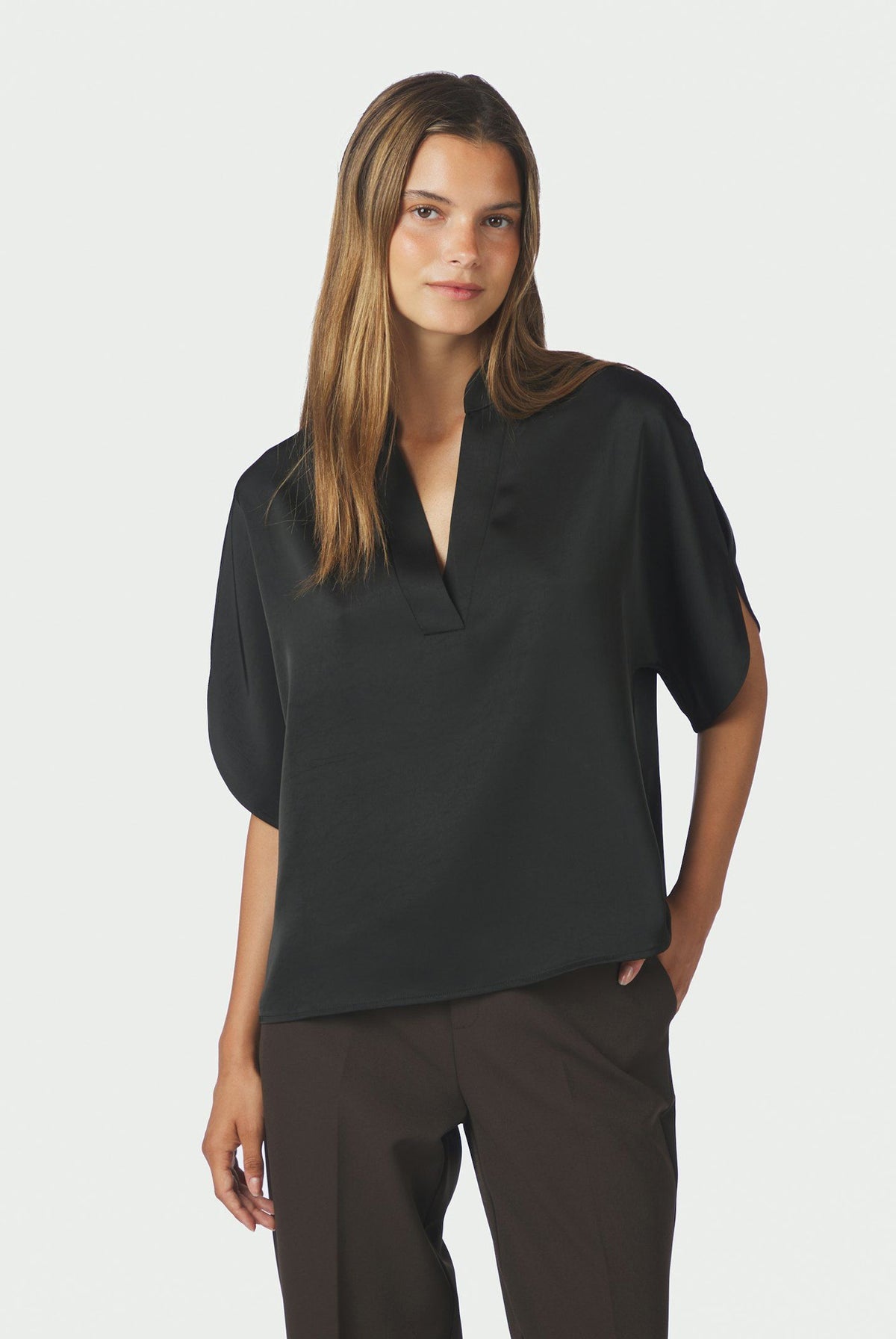 Anelle Heavy Sateen Blouse Black - 168286