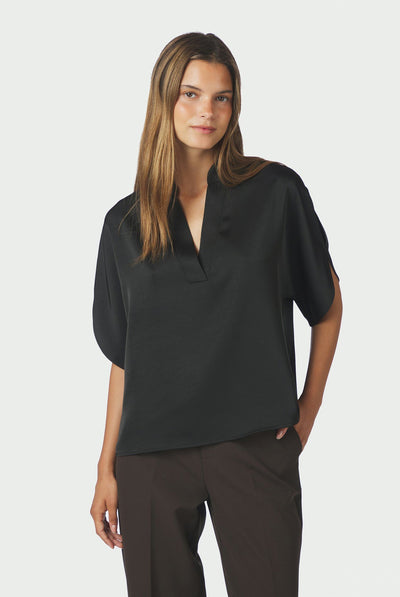 Anelle Heavy Sateen Blouse Black - 168286 Thumbnail
