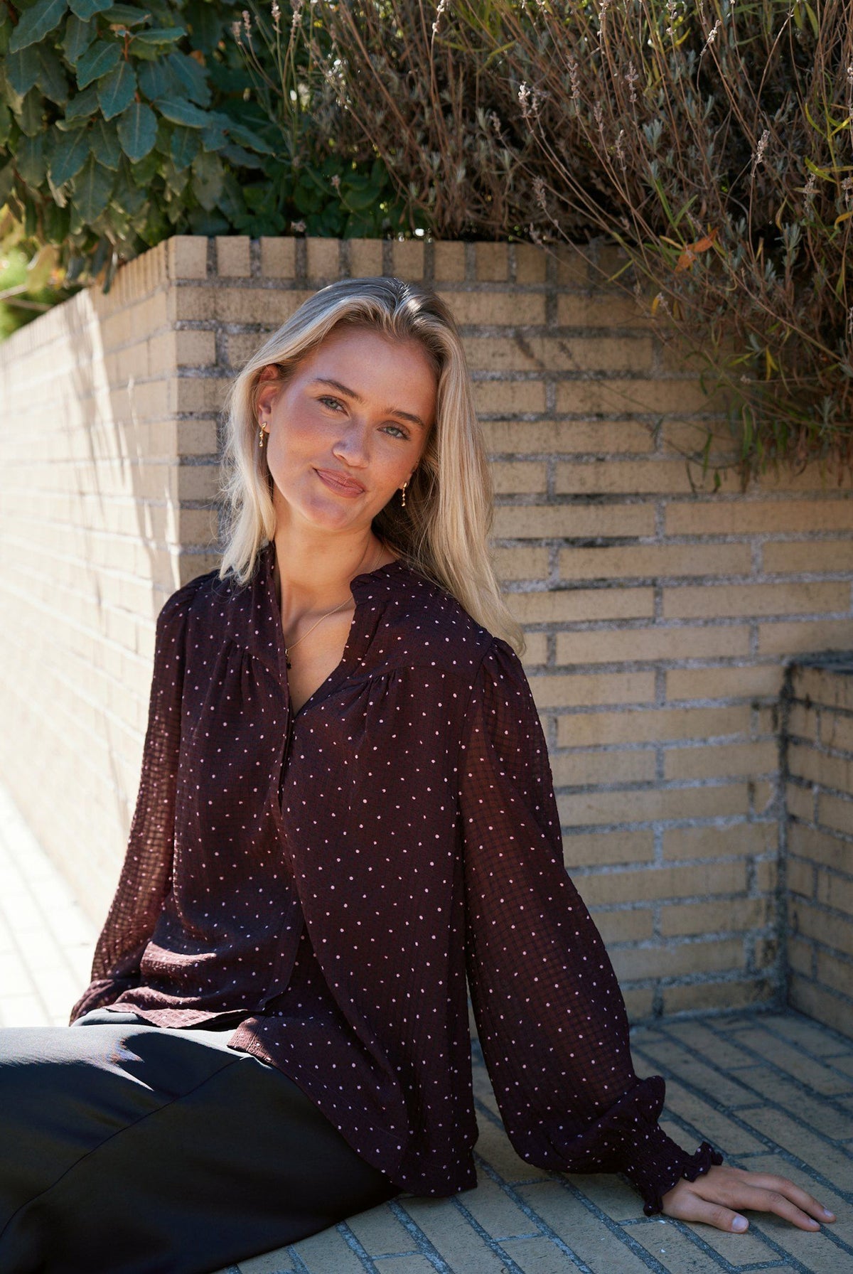 Astrida Dotted Blouse Burgundy - 170798