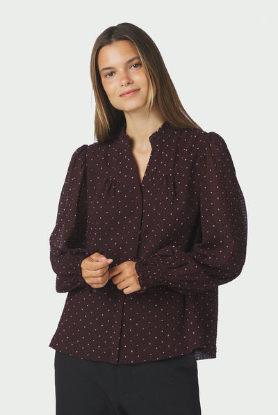 Astrida Dotted Blouse Burgundy - 170798 Thumbnail