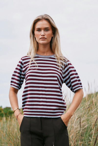 Missy Stripe Knit Tee Wine - 169692 Thumbnail