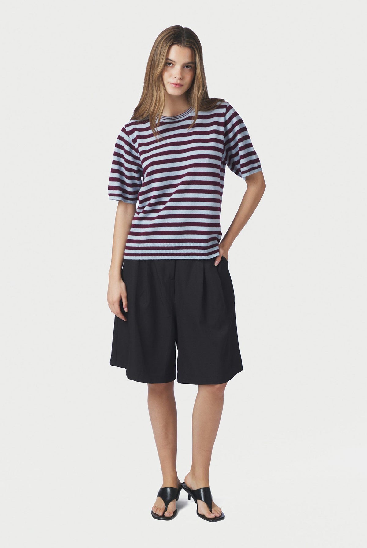 Missy Stripe Knit Tee Wine - 169692