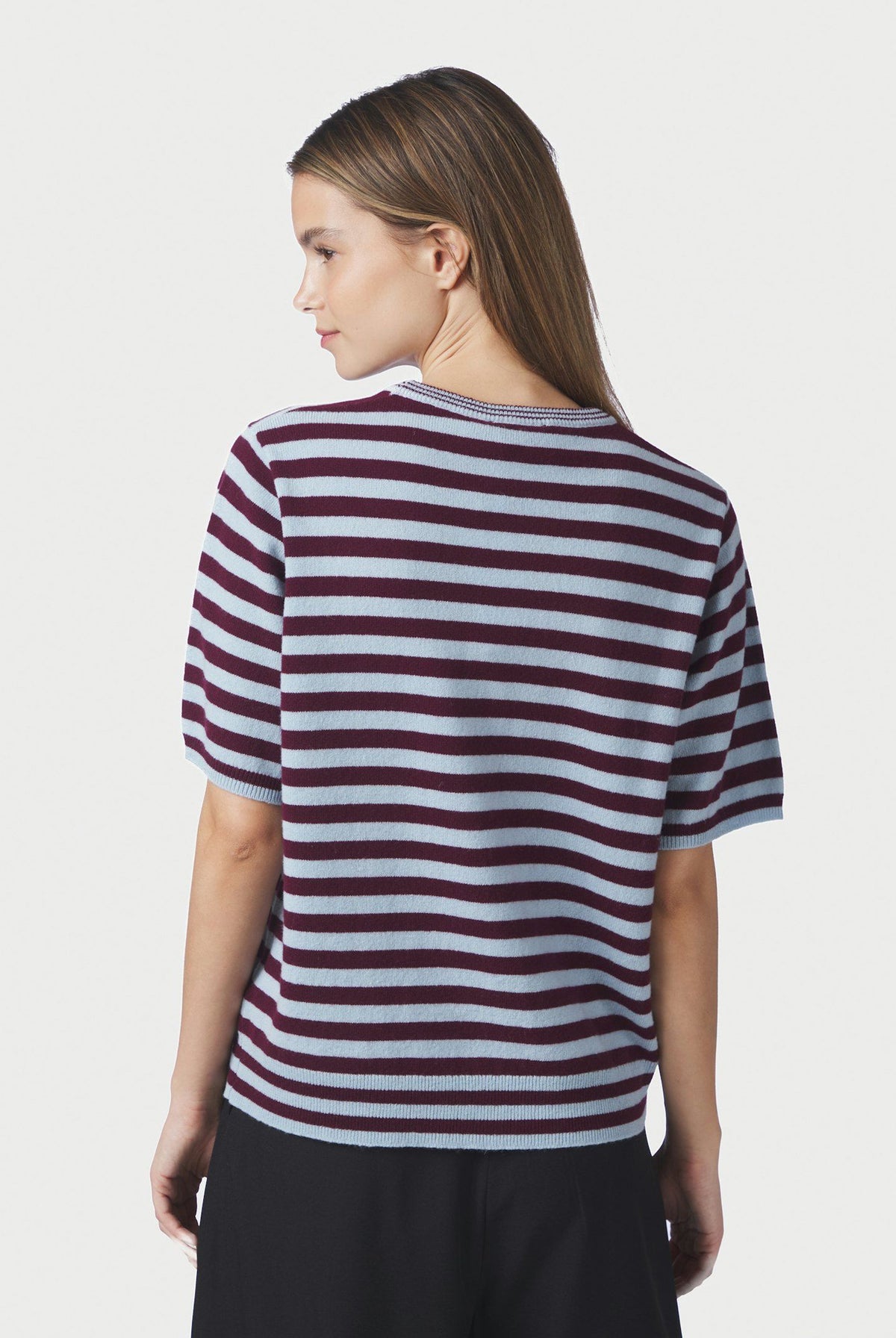 Missy Stripe Knit Tee Wine - 169692