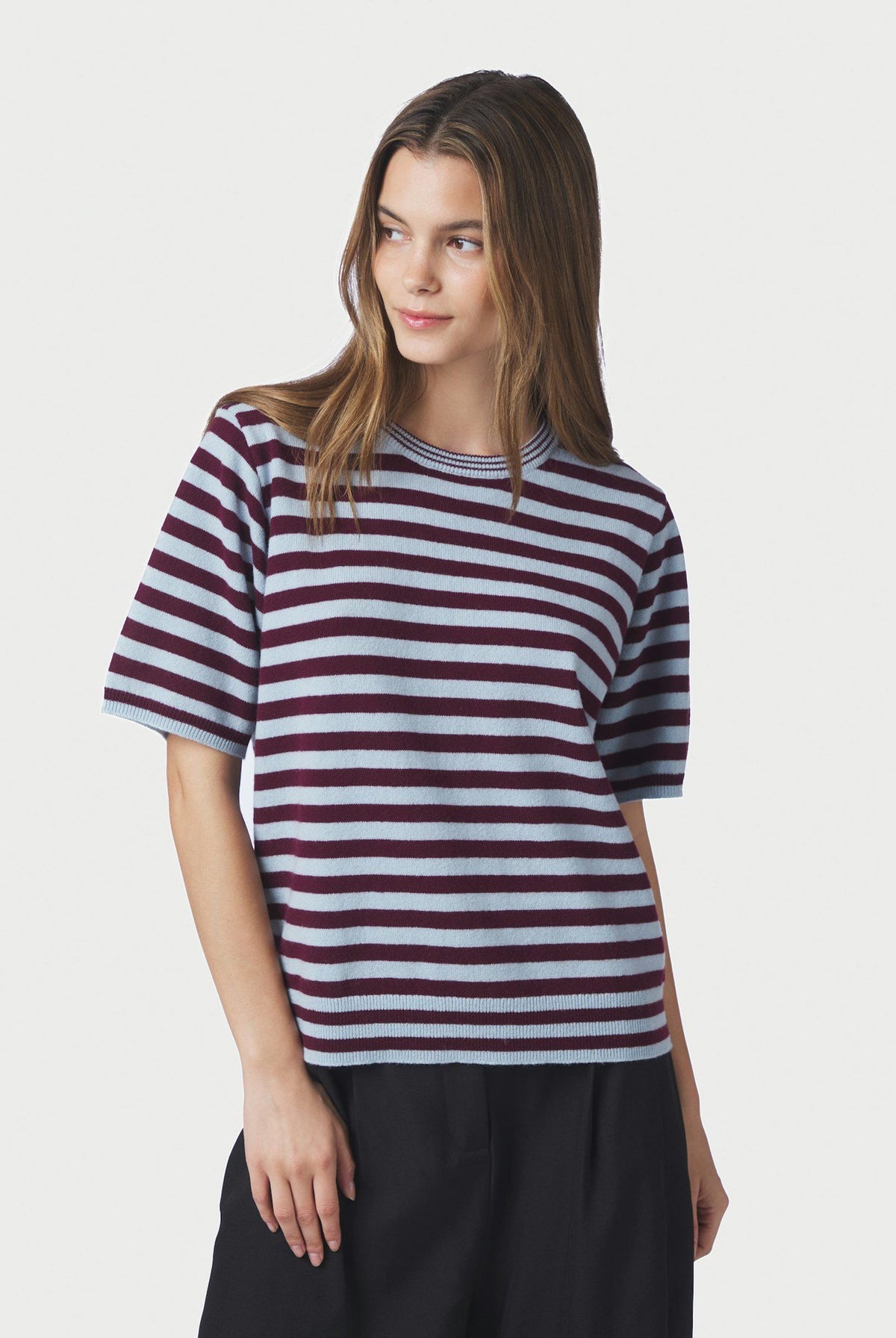Missy Stripe Knit Tee Wine - 169692