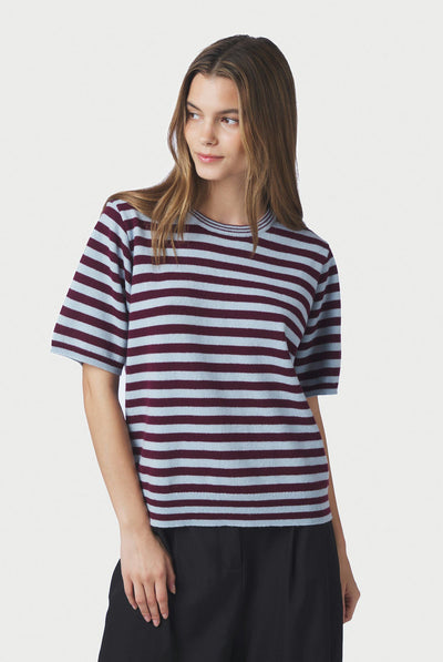 Missy Stripe Knit Tee Wine - 169692 Thumbnail