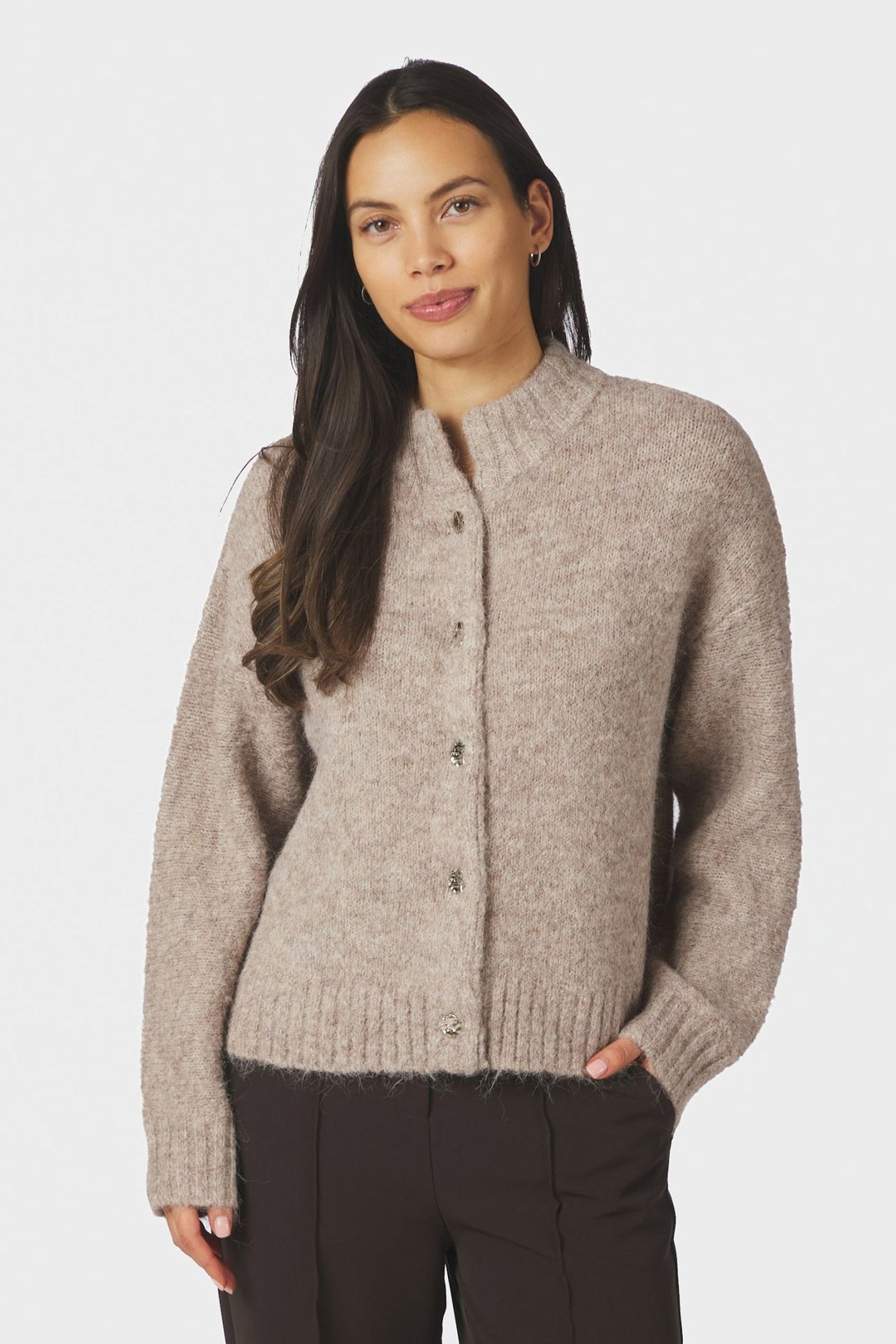 Taura Fluffy Knit Cardigan BEIGE MELANGE - 165103