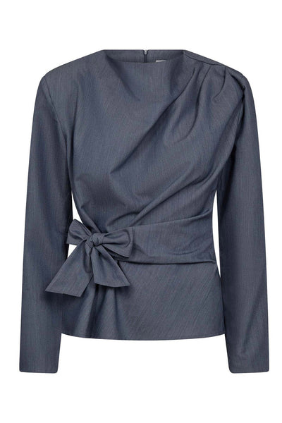 TengaCC Pleat Blouse 586-Dusty Blue - 45043 Thumbnail