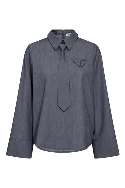 TengaCC Tie Blouse 586-Dusty Blue - 45044 Thumbnail