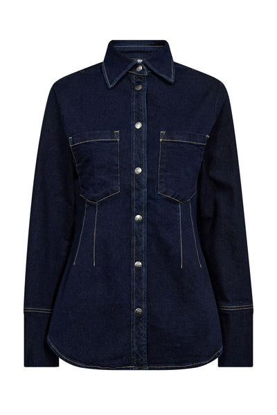 TheoCC Fitted Denim Shirt 555-Dark denim - 35558 Thumbnail