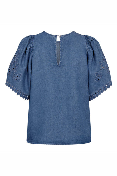 TillyCC Emb SS Blouse 552-Denim blue - 45057 Thumbnail