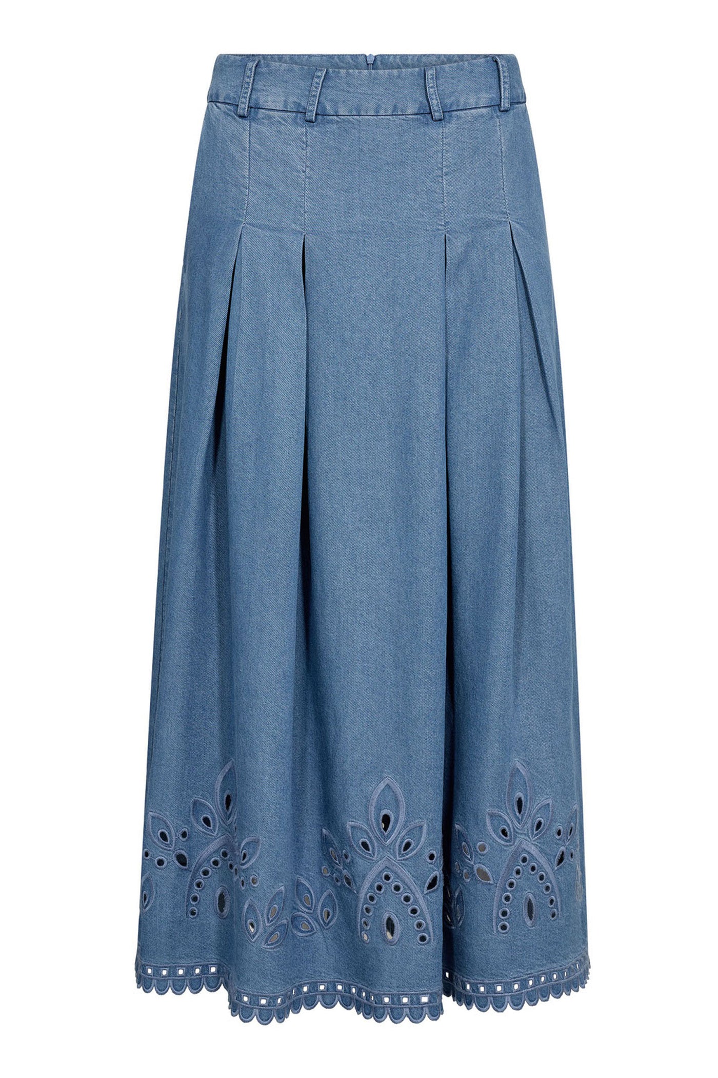 TillyCC Pleat Emb Skirt 552-Denim blue - 44012