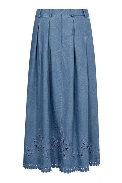 TillyCC Pleat Emb Skirt 552-Denim blue - 44012 Thumbnail