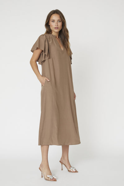 ToraCC Frill V-Dress 154-Walnut - 36580 Thumbnail