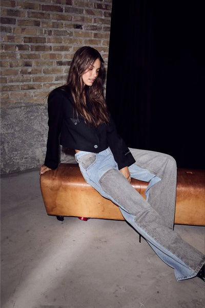 Two-Tone Patch Jeans Blue/Grey Mix - HL10377 Thumbnail