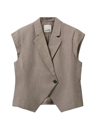 Majsesw Linen Mix Cap Sleeve B Dark Sand - S262235 Thumbnail