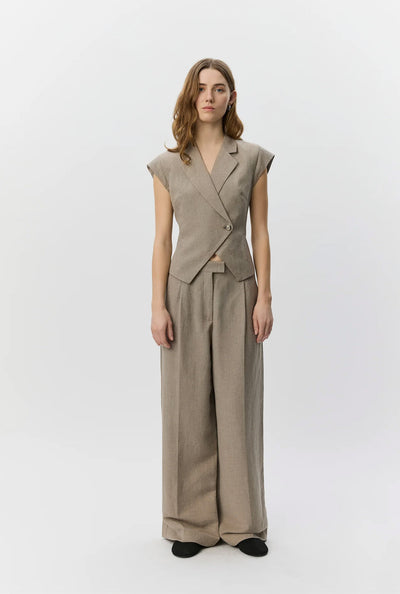 Izrasw Linen Mix Trousers Dark Sand - S262236 Thumbnail