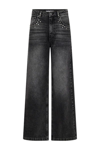 VickyCC Stud Wide LL Jeans 96-Black - 31639 Thumbnail
