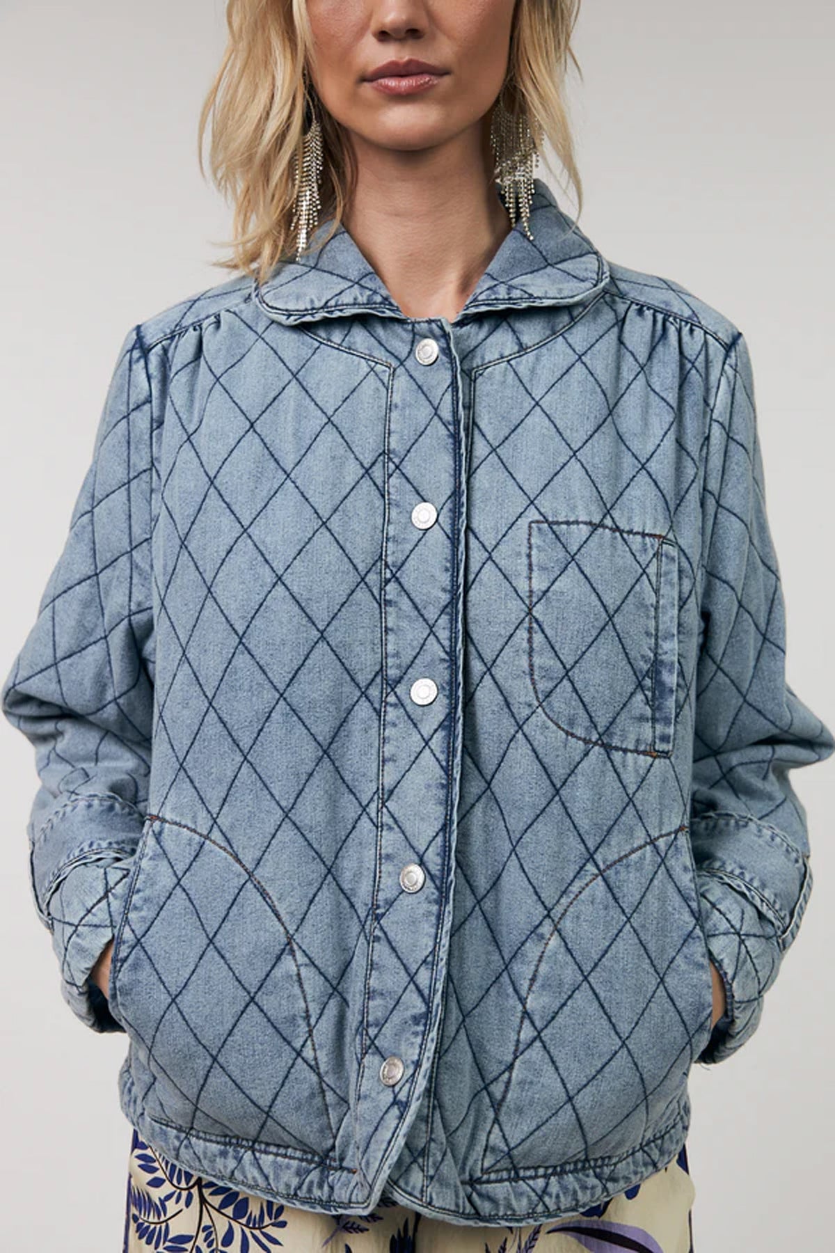Violall Quilted Jacket Ls Washed Denim - 26119-6002