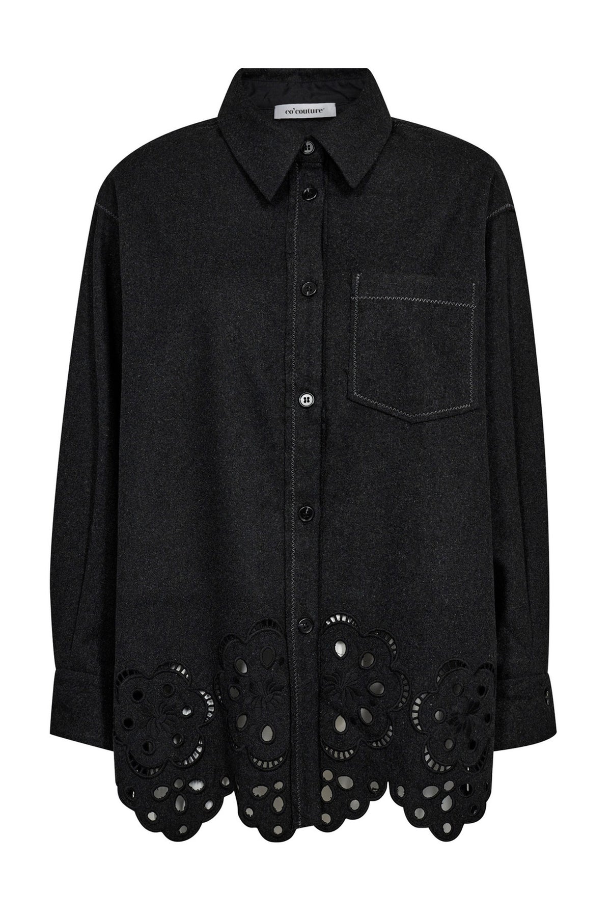 WarrenCC Wool Embroidery Shirt 140-Dark Grey - 35151