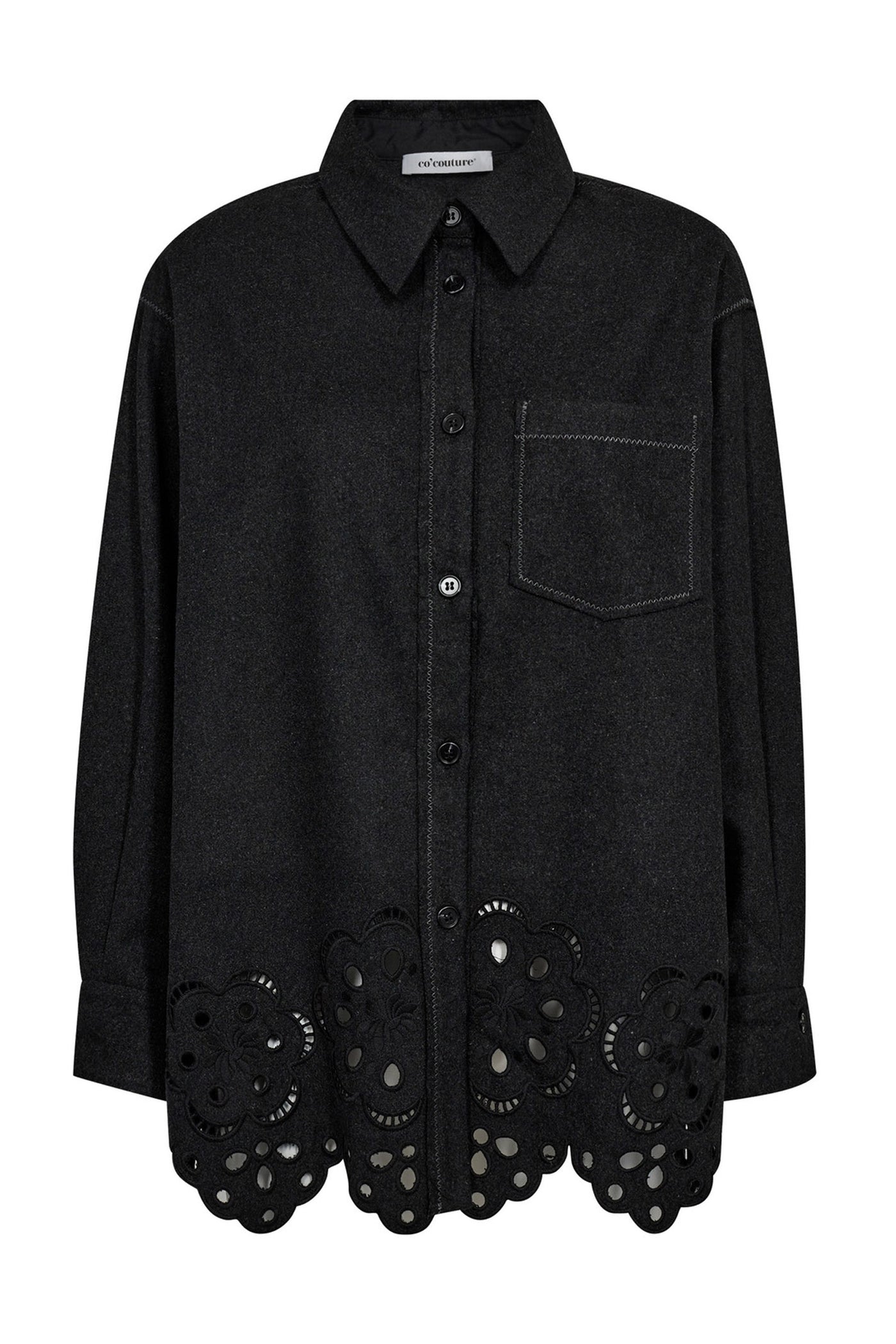 WarrenCC Wool Embroidery Shirt 140-Dark Grey - 35151