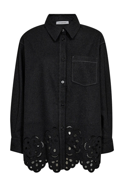 WarrenCC Wool Embroidery Shirt 140-Dark Grey - 35151 Thumbnail