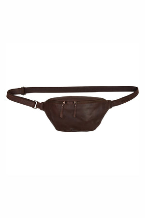 Washed BumBag w. Double Zipper Antique Brown w Gunmetal acc. - 180071