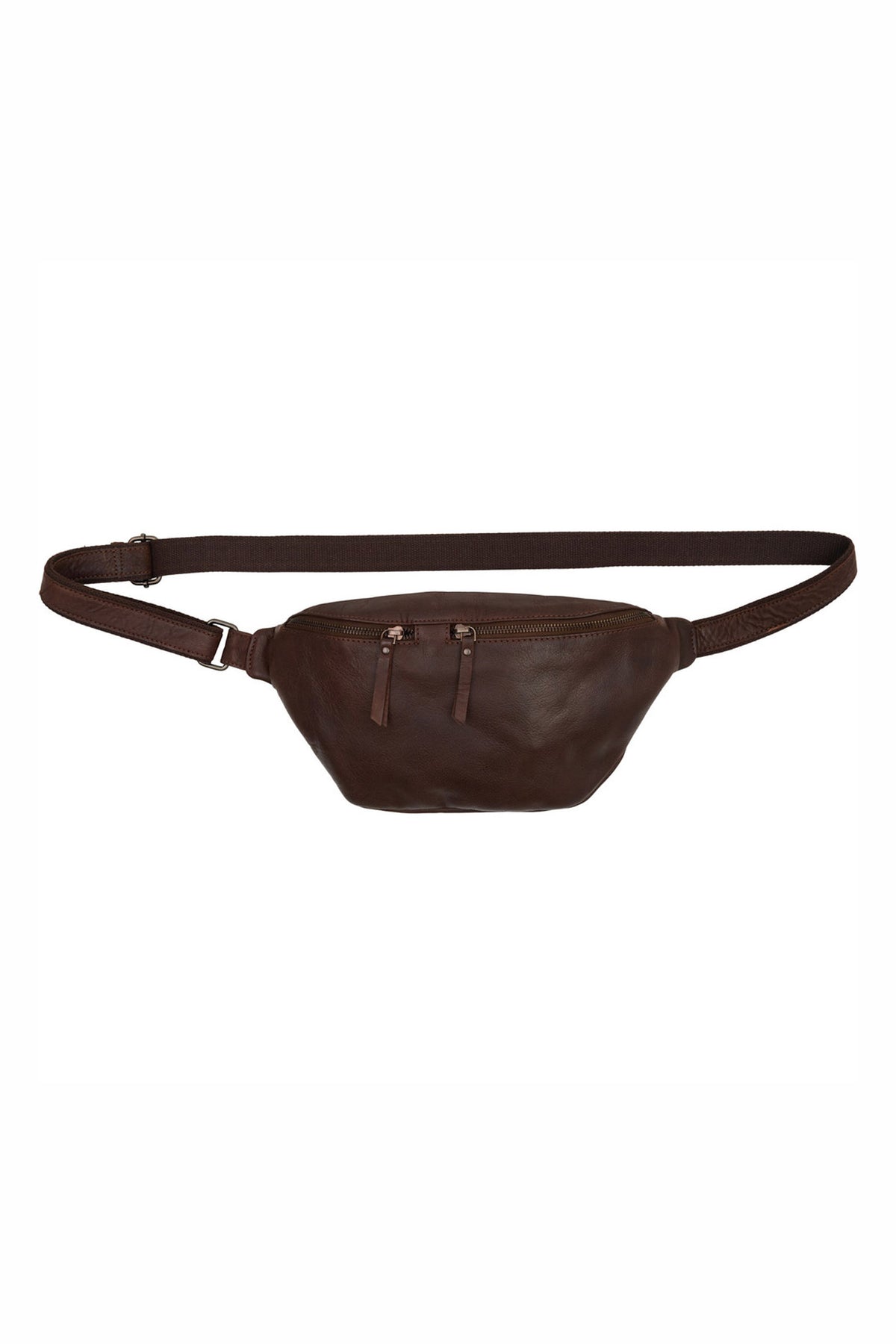 Washed BumBag w. Double Zipper Antique Brown w Gunmetal acc. - 180071