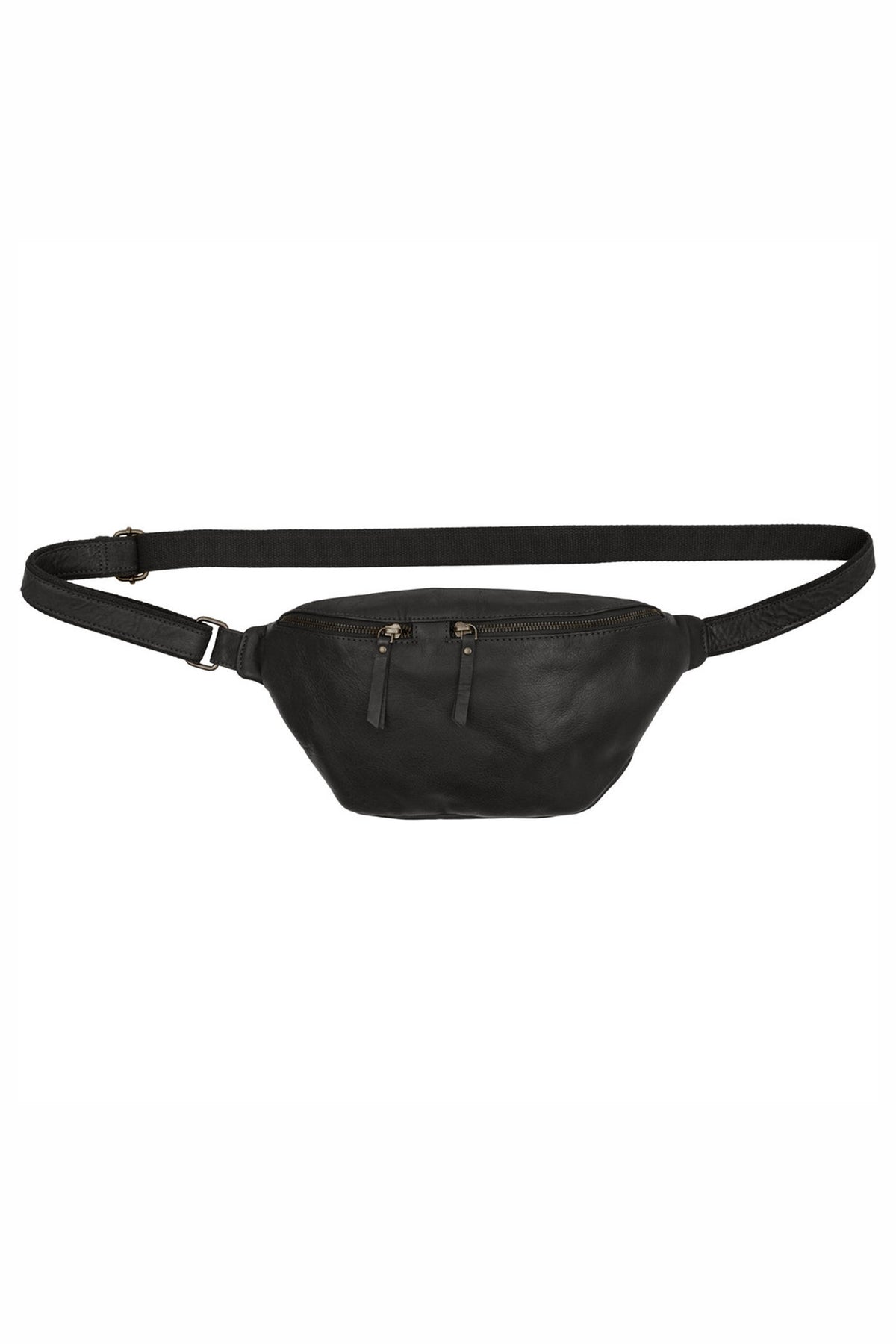 Washed BumBag w. Double Zipper Black w. Gunmetal acc. - 180071