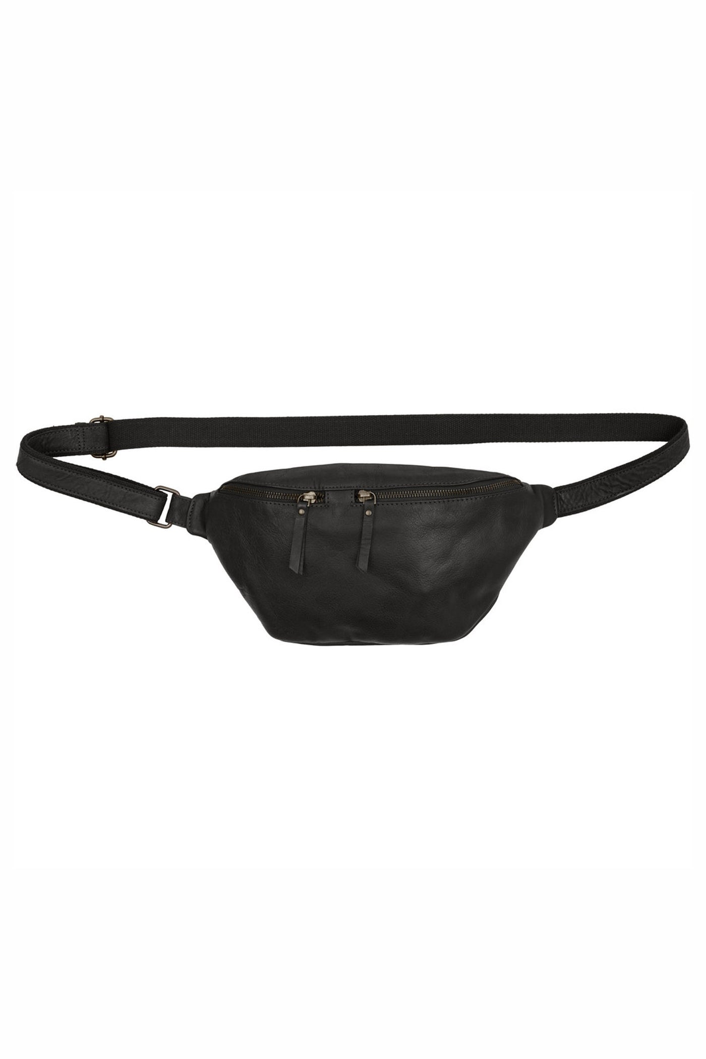 Washed BumBag w. Double Zipper Black w. Gunmetal acc. - 180071