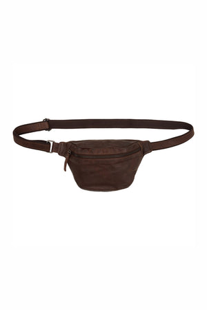 Washed BumBag w. Zipper Pocket Antique Brown w Gunmetal acc. - 180070