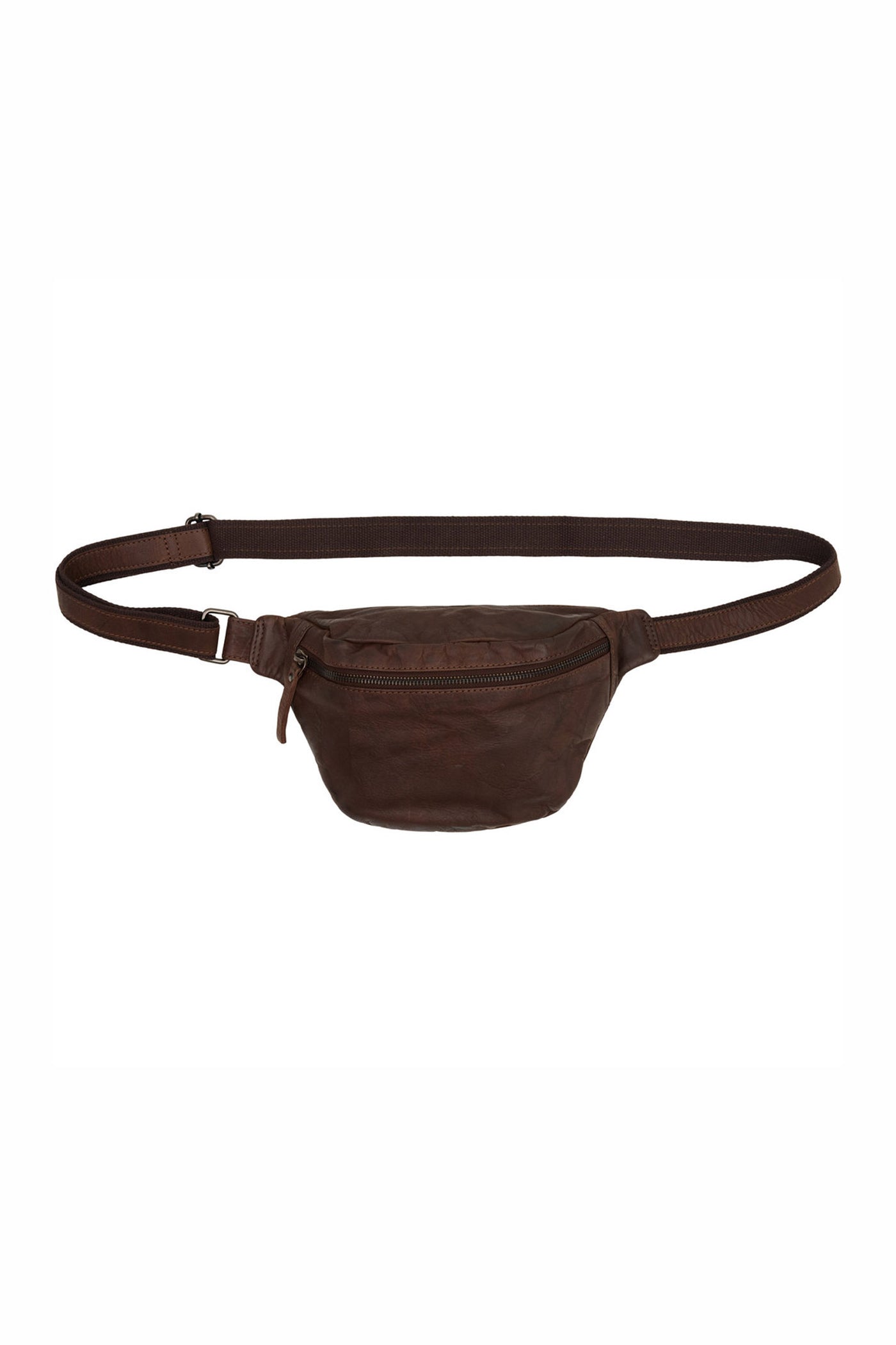 Washed BumBag w. Zipper Pocket Antique Brown w Gunmetal acc. - 180070