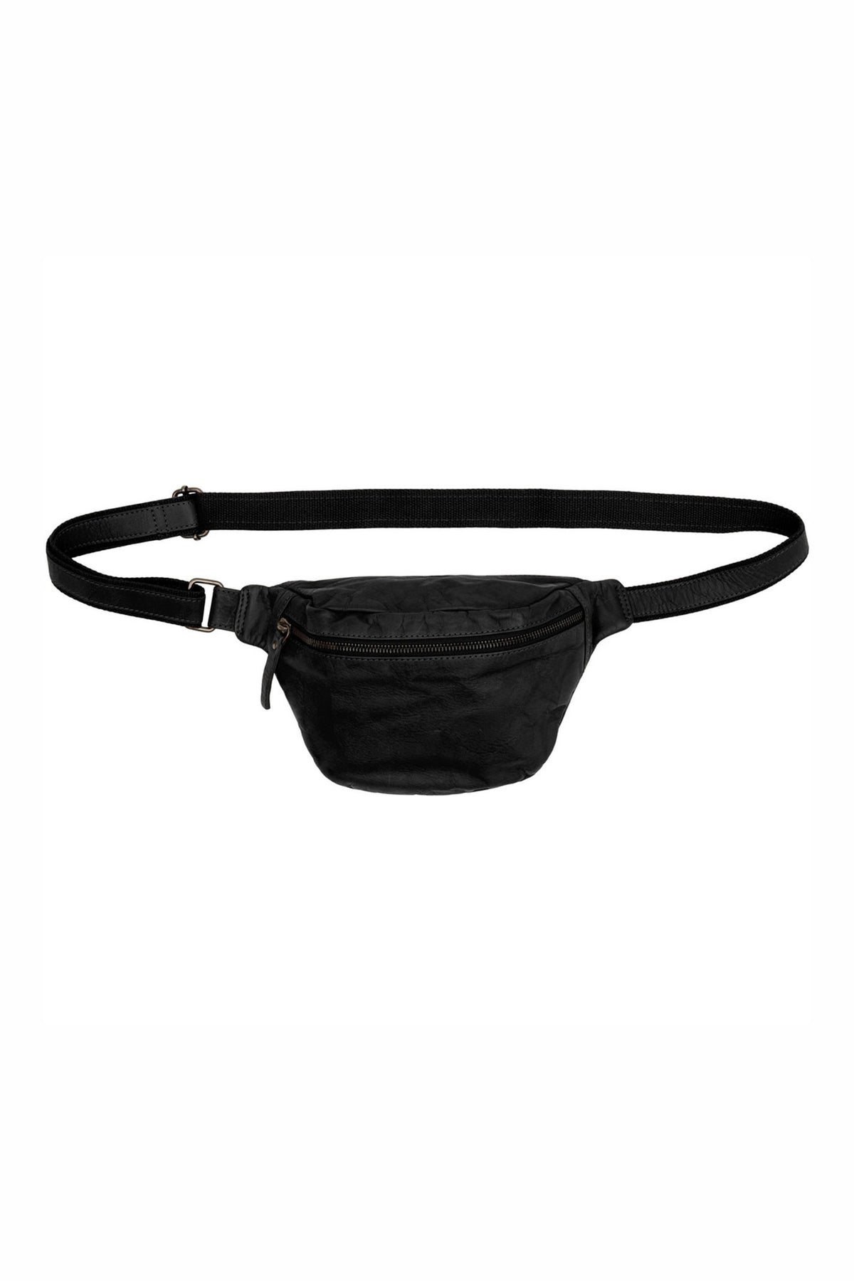Washed BumBag w. Zipper Pocket Black w. Gunmetal acc. - 180070