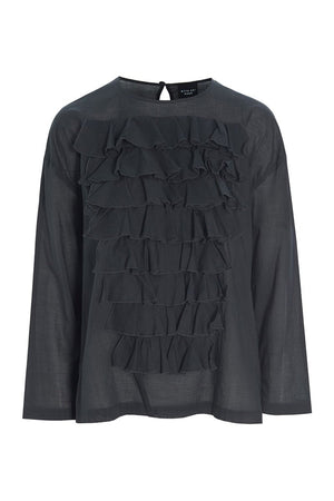 Washi voile bluse med flæser Pirate Black - 257-2357-5428