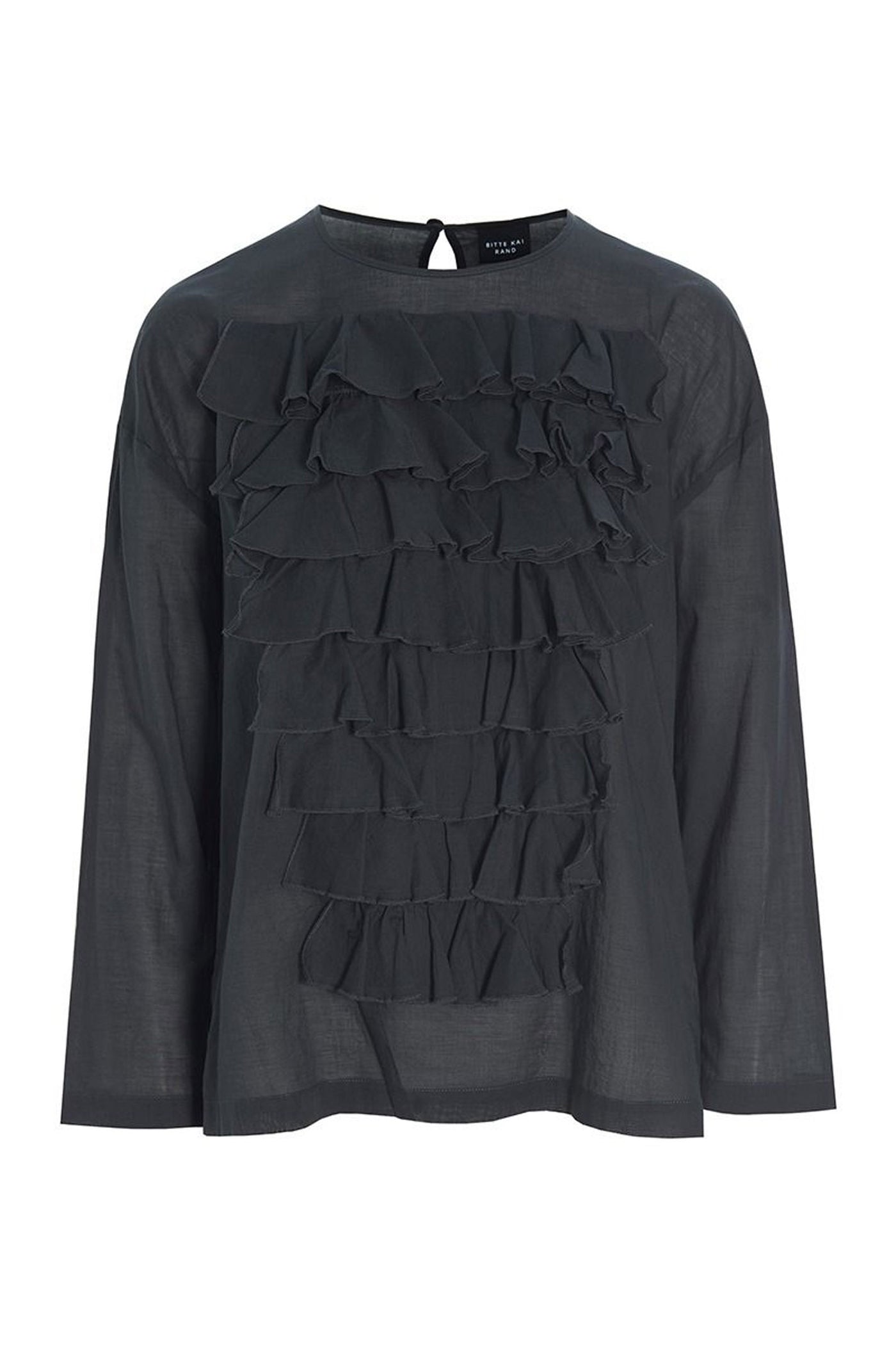 Washi voile bluse med flæser Pirate Black - 257-2357-5428