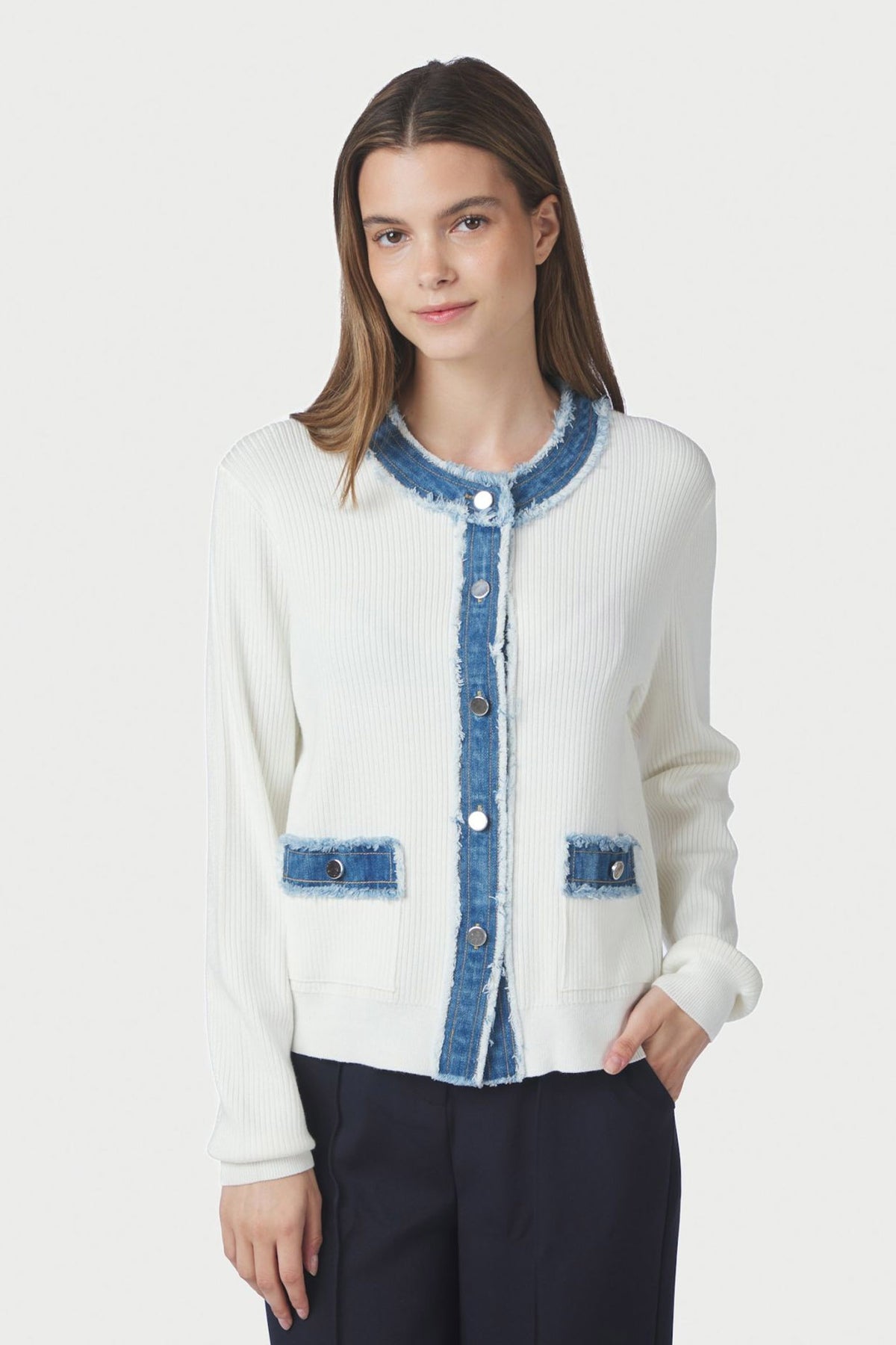 Zelma Knit Denim Cardigan OFF WHITE - 167245