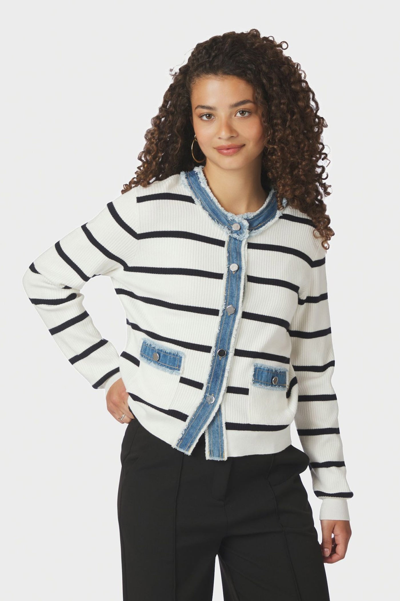 Zelma Stripe Denim Cardigan OFF WHITE - 169309
