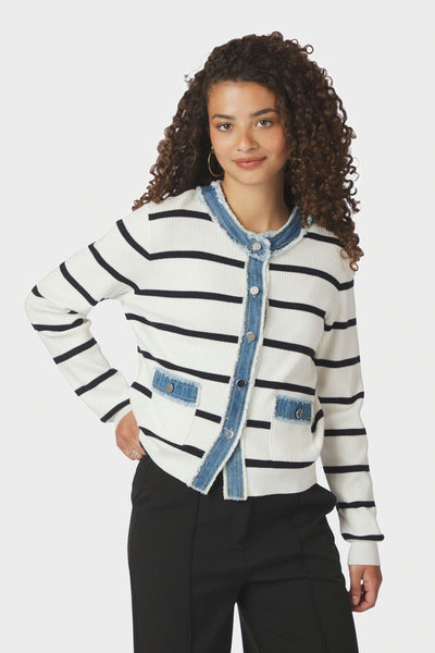 Zelma Stripe Denim Cardigan OFF WHITE - 169309 Thumbnail