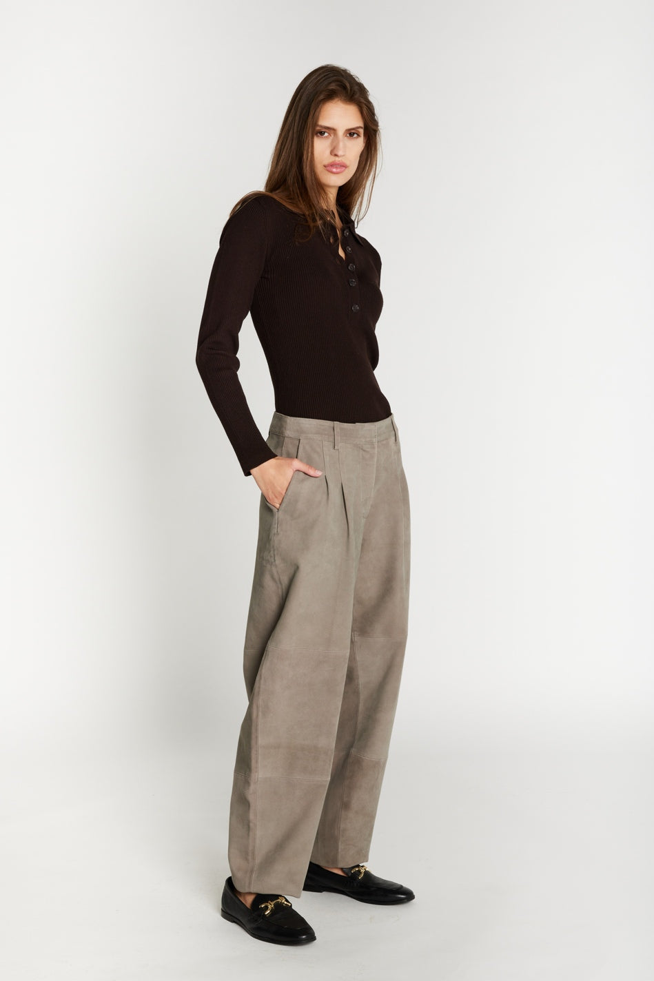 SuedaBBBarel suede pants Taupe Grey - BBW5196