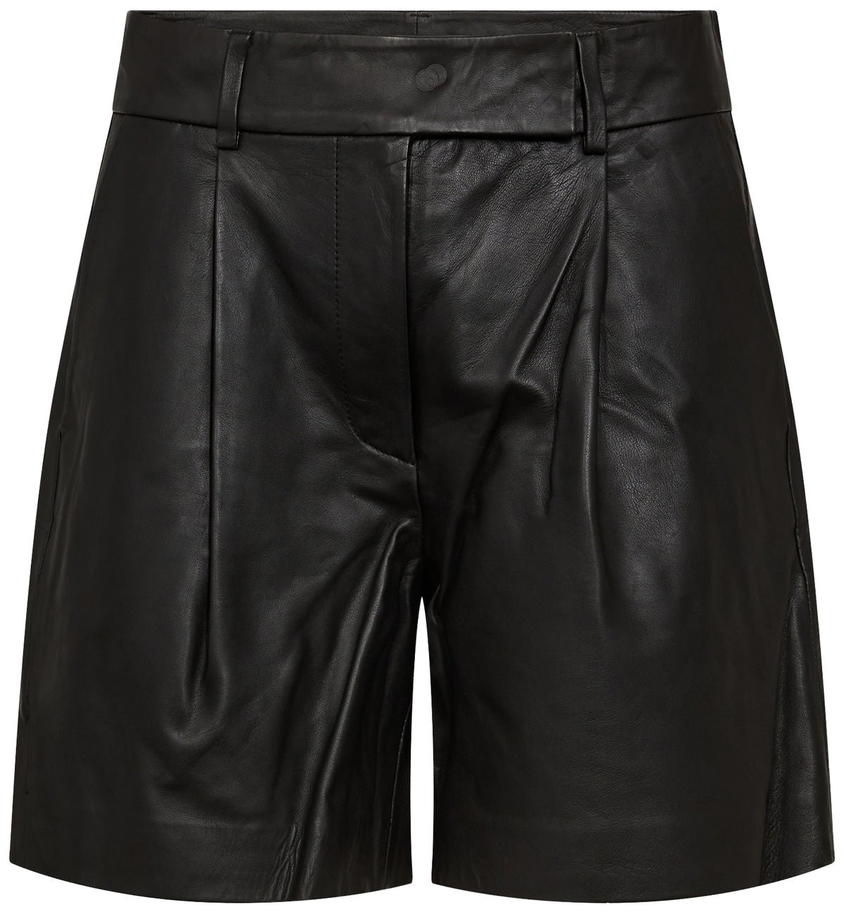 PhoebeCC Leather Pleat Shorts 96-Black - 31458