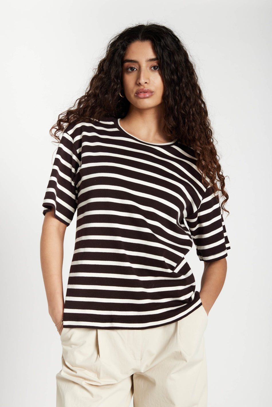 IguanuraBBBasic tee BROWN STRIPE - BBW5058
