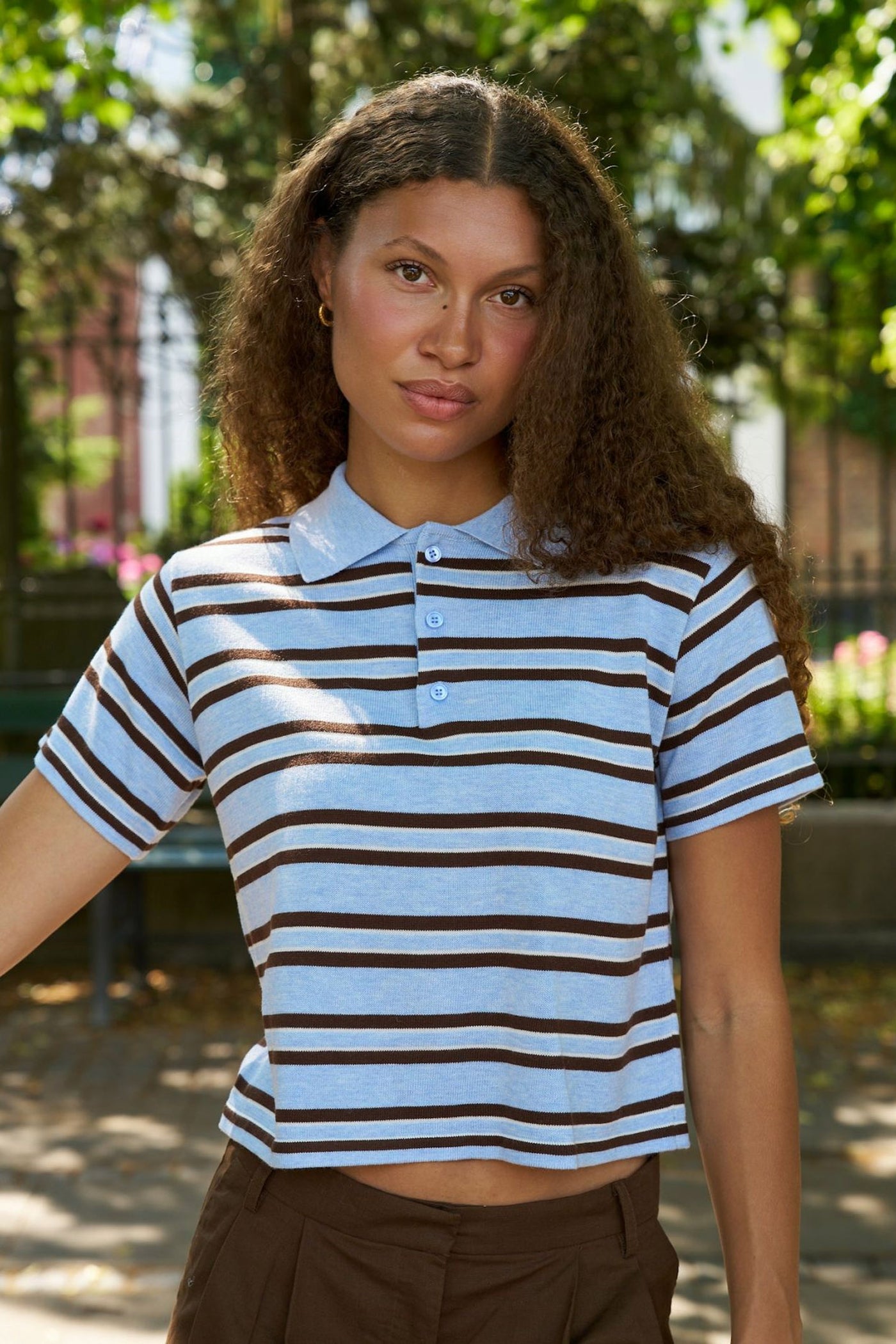 Mulann Polo Knit Blouse Light Blue - 165966