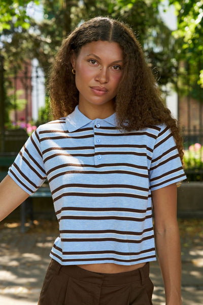 Mulann Polo Knit Blouse Light Blue - 165966 Thumbnail