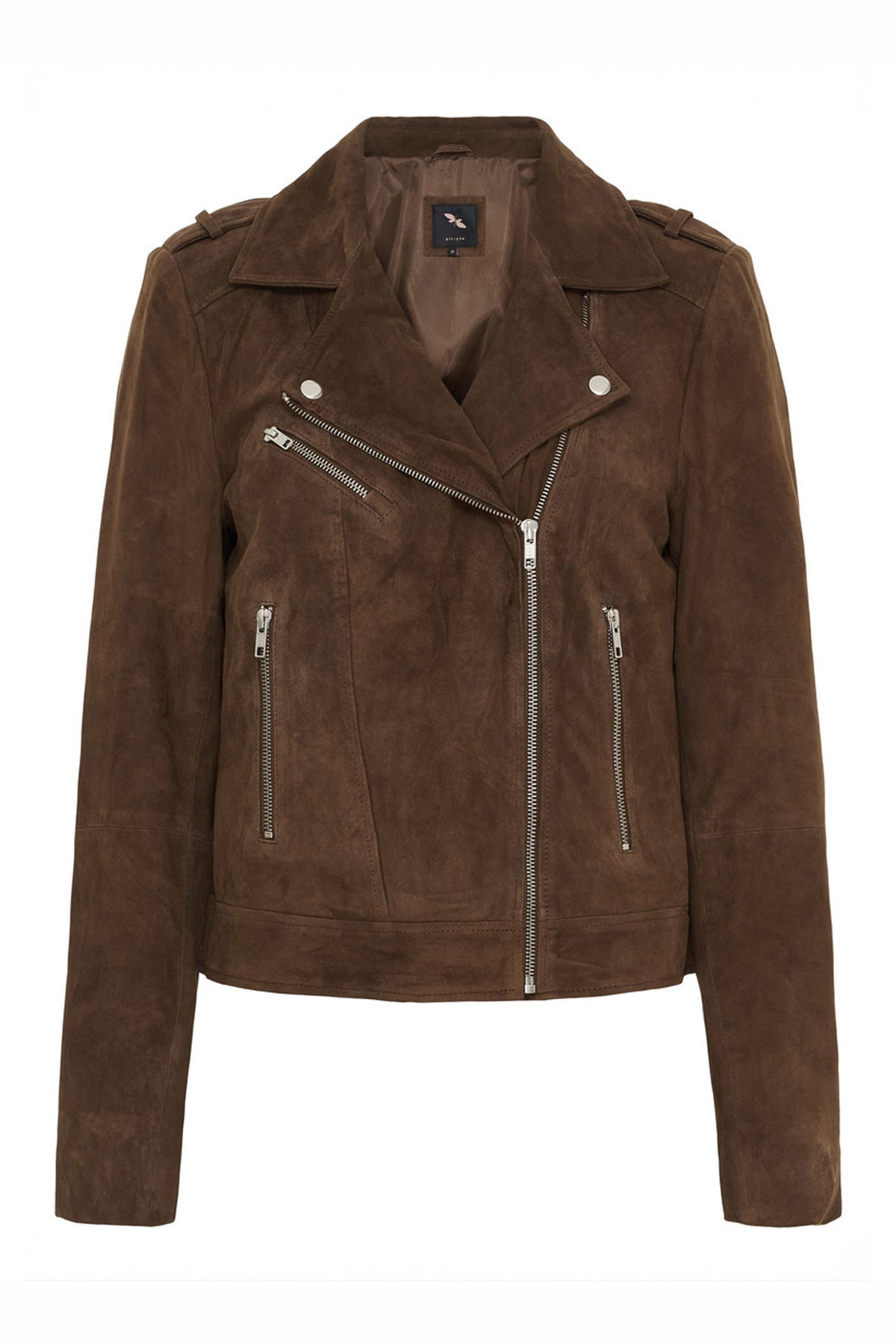 Suede Biker Jacket Chocolate Brown w. Silver acc. - 100066-suede