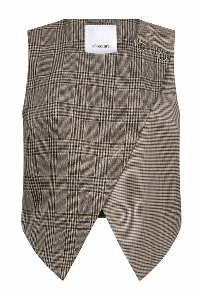 VeyaCC Check Wrap Vest 20002-Brown - 500142 Thumbnail