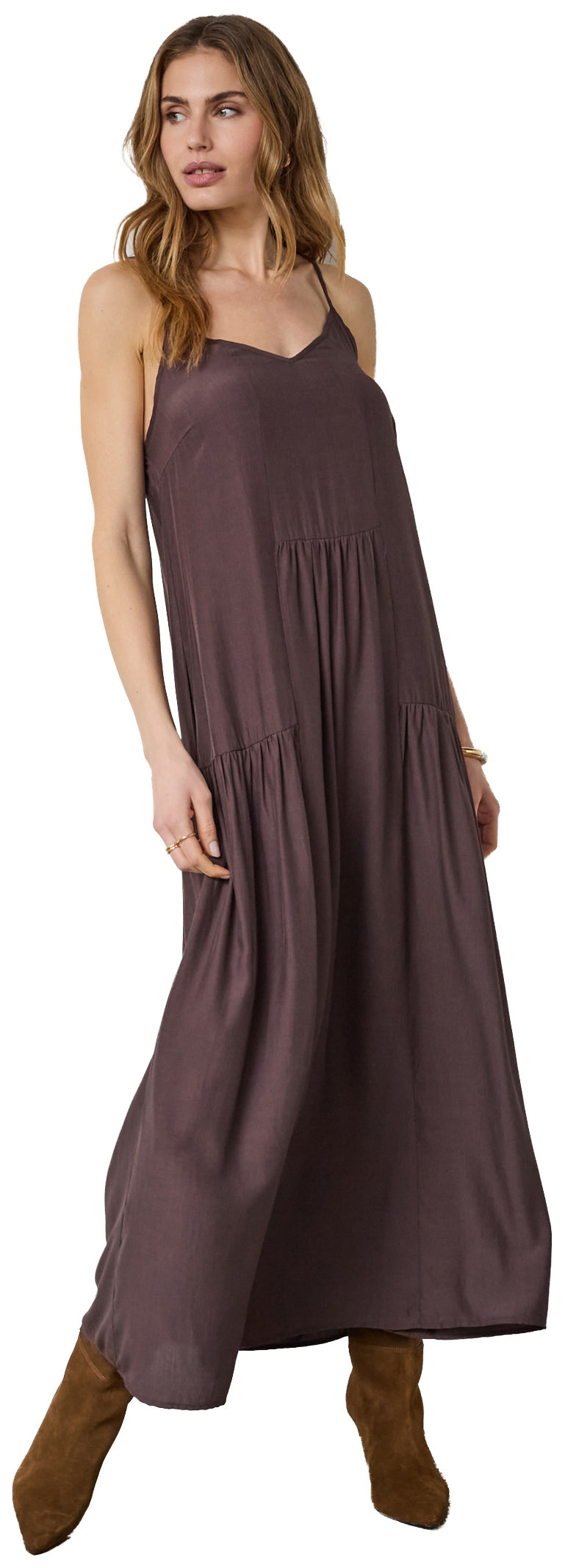SunriseCC Block Strap Dress 145-Dark Brown - 46102